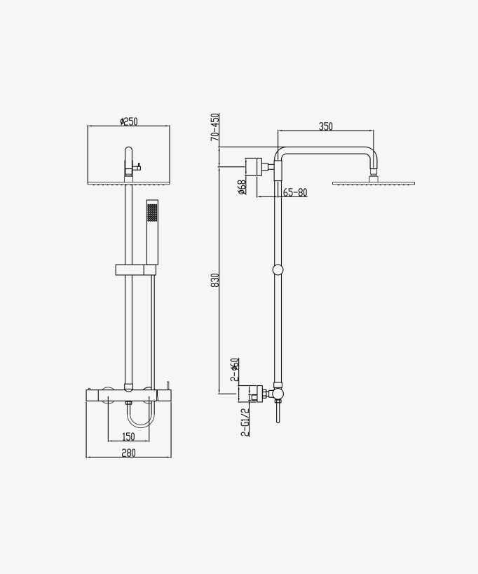 Wall-mounted mechanical mixer shower column – Gunmetal – Corbeau