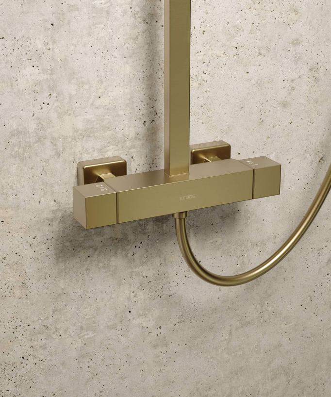 Sirius Modern Thermostatic Shower Column - Brushed Gold