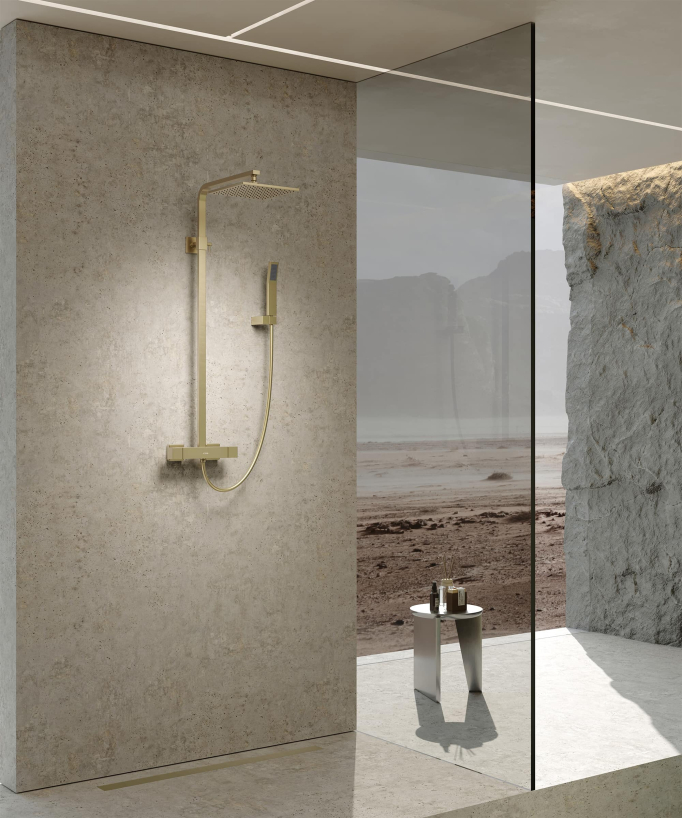 Sirius Modern Thermostatic Shower Column - Brushed Gold