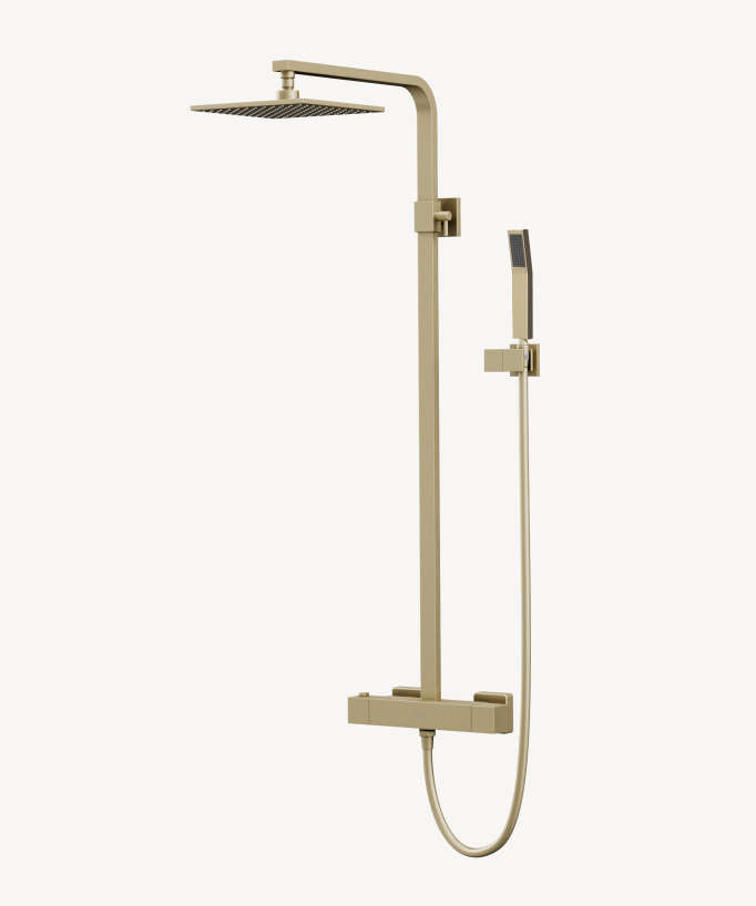 Sirius Modern Thermostatic Shower Column - Brushed Gold