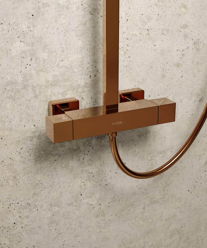 Modern Rose Gold Thermostatic Shower Column - Sirius