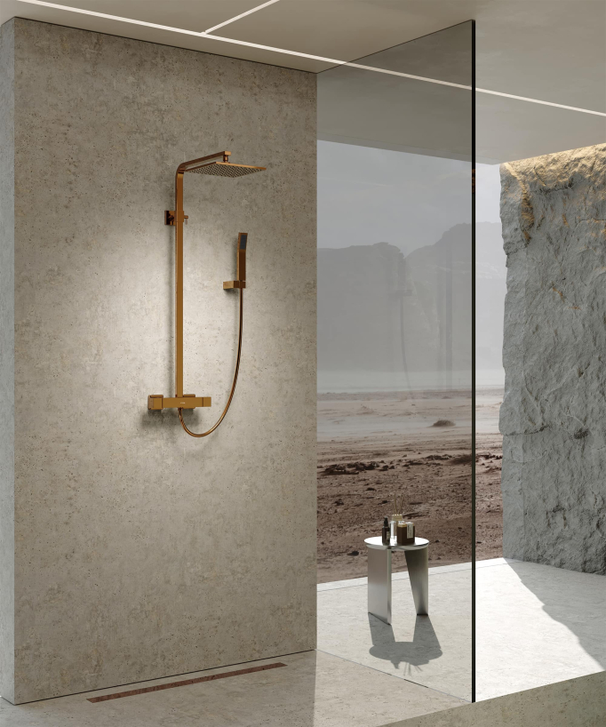 Modern Rose Gold Thermostatic Shower Column - Sirius