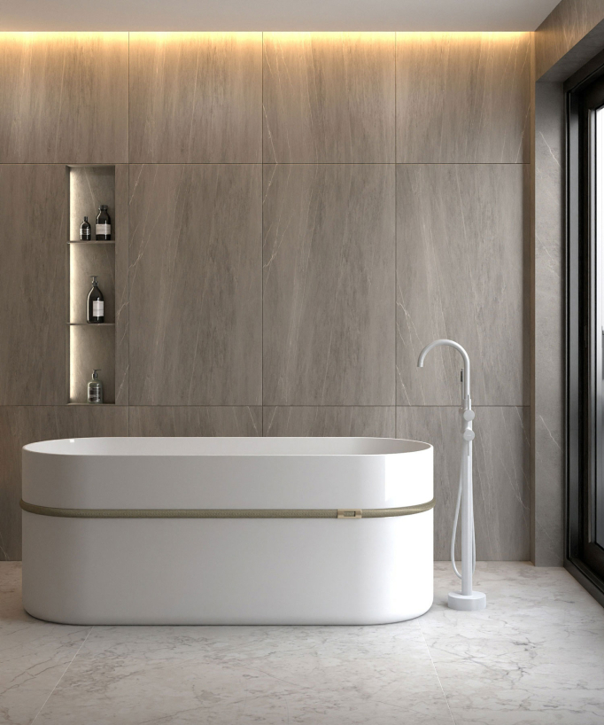 Freestanding Bath-Shower Mixer Tap - White - Corbeau