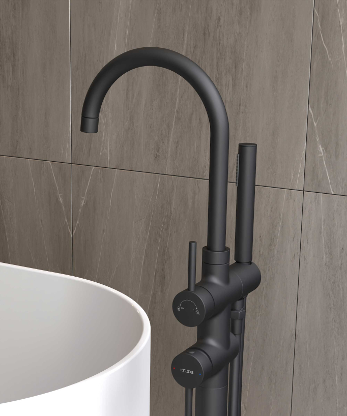 Freestanding Bath-Shower Mixer Tap - Black - Corbeau