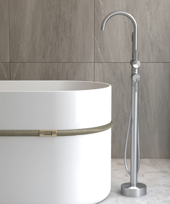 Freestanding Bath-Shower Mixer Tap - Brushed Nickel - Corbeau