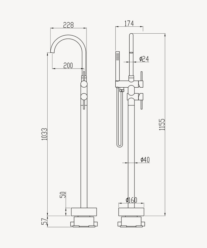 Freestanding Bath-Shower Mixer Tap - Brushed Nickel - Corbeau