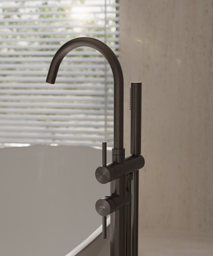 Freestanding thermostatic bath & shower mixer tap – Brushed mocha – Corbeau