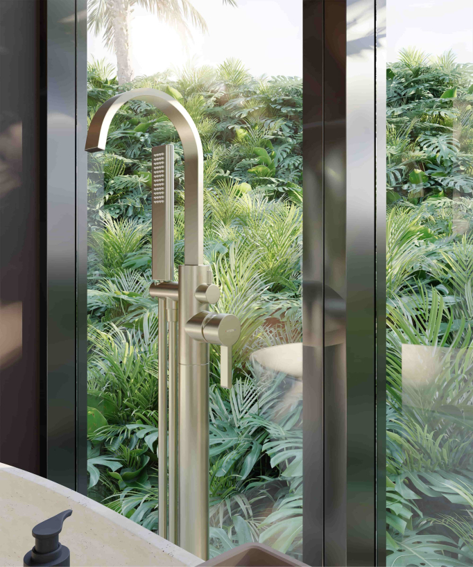 Freestanding Bath & Shower Mixer Tap Brushed Gold - Fiumina