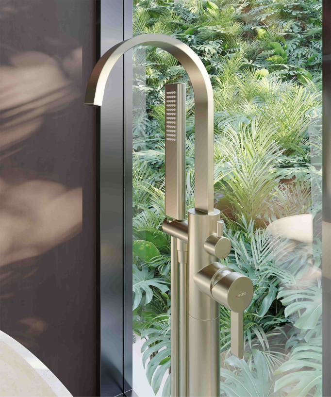Freestanding Bath & Shower Mixer Tap Brushed Gold - Fiumina