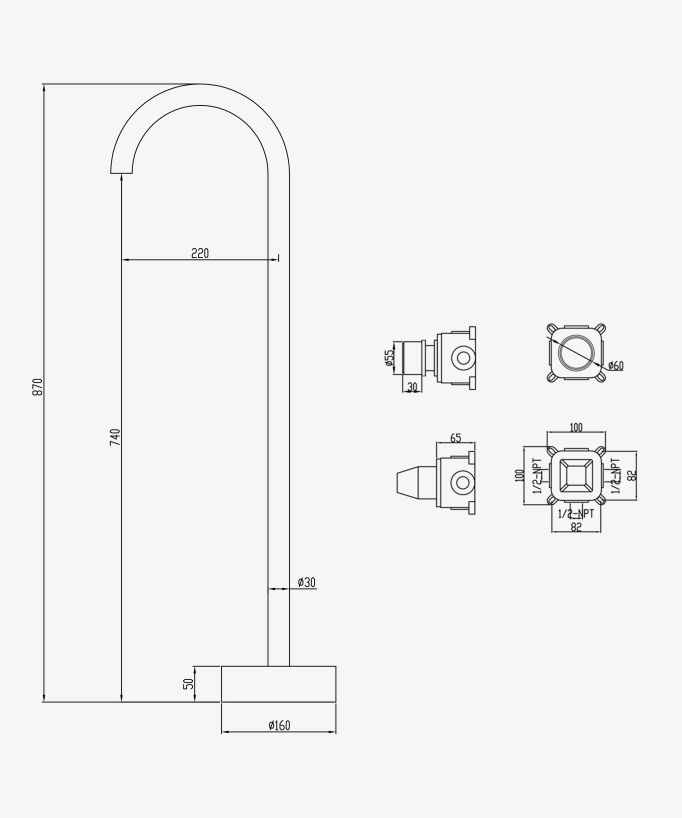 Tall Vessel Basin Mixer Tap No Flow Control Matte Black - Leros