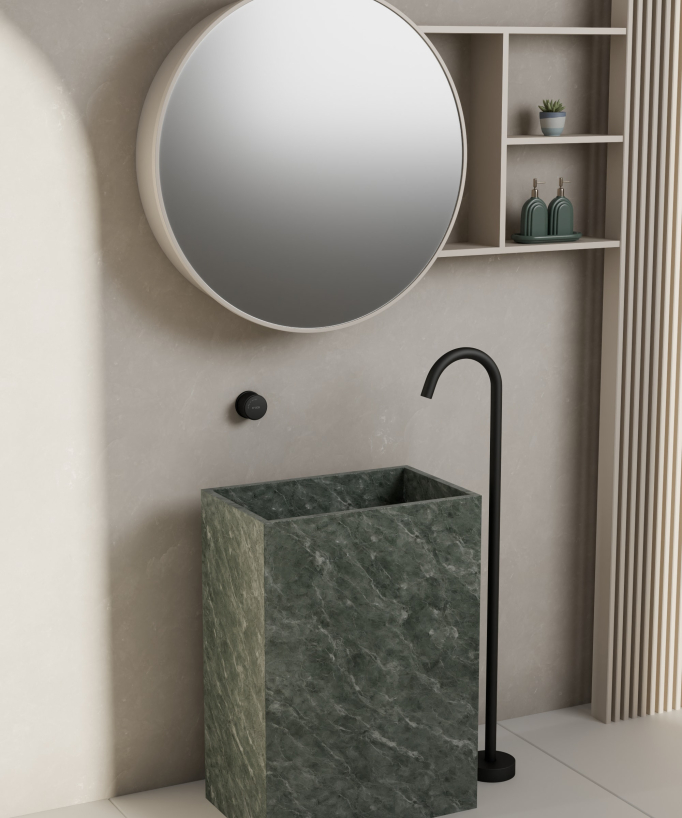 Tall Vessel Basin Mixer Tap No Flow Control Matte Black - Leros