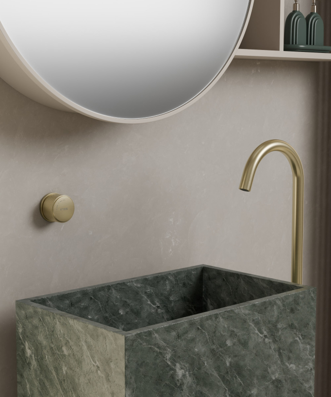 Tall Vessel Basin Mixer Tap No Flow Control Brushed Gold - Leros