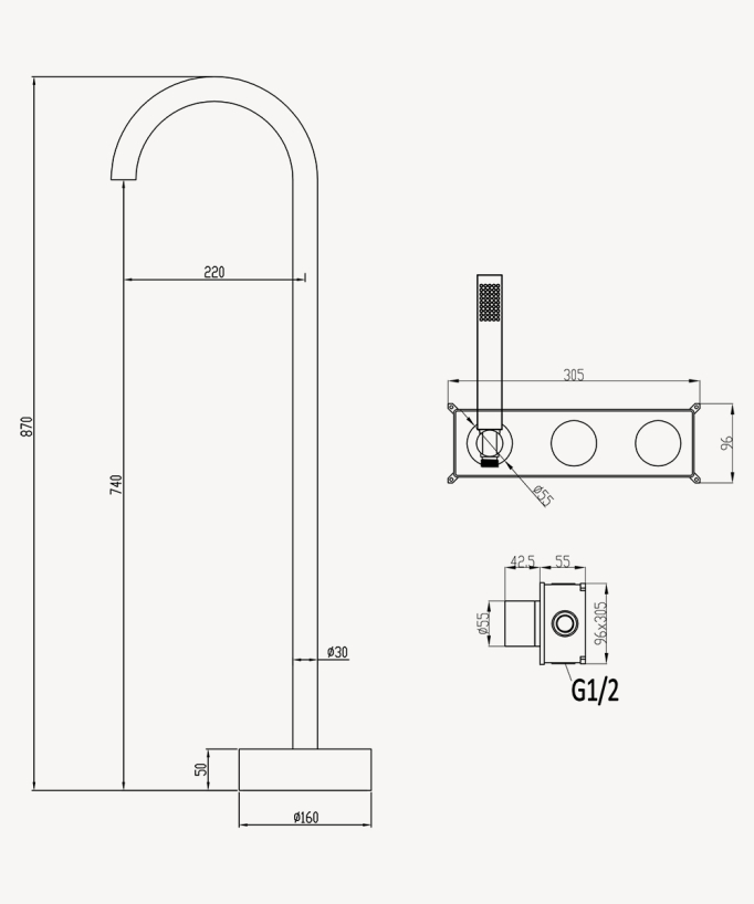 Freestanding & Wall-Mounted Built-In Bath Mixer Tap Matte Black - Leros
