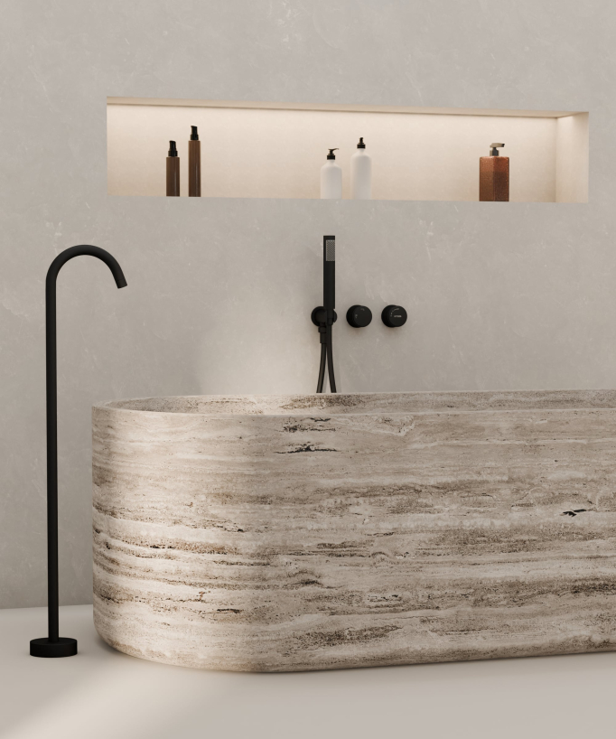 Freestanding & Wall-Mounted Built-In Bath Mixer Tap Matte Black - Leros