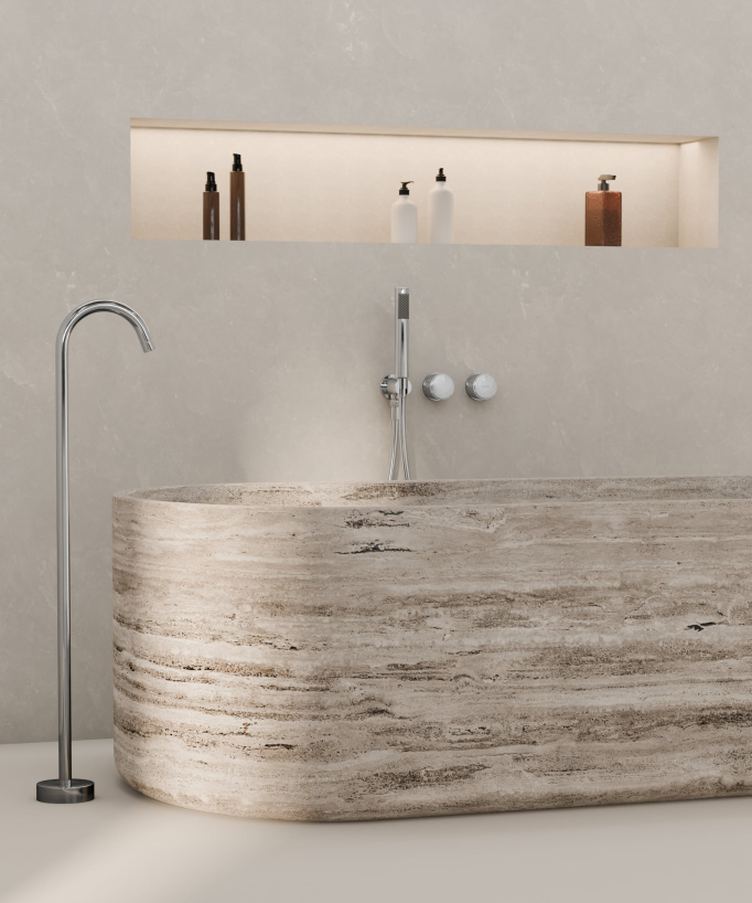 Freestanding & Wall-Mounted Built-In Bath Mixer Tap Chrome - Leros