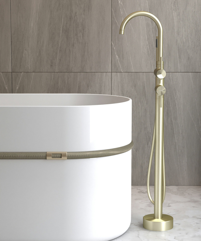 Freestanding Bath-Shower Mixer Tap - Brushed Gold - Corbeau