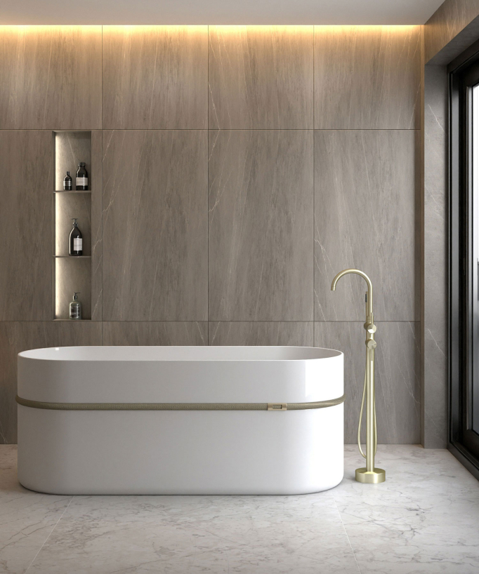 Freestanding Bath-Shower Mixer Tap - Brushed Gold - Corbeau