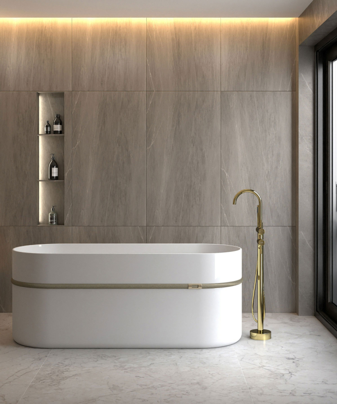 Freestanding Bath-Shower Mixer Tap - Gold - Corbeau