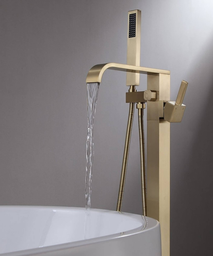 Freestanding Waterfall Bath Mixer - Brushed Gold