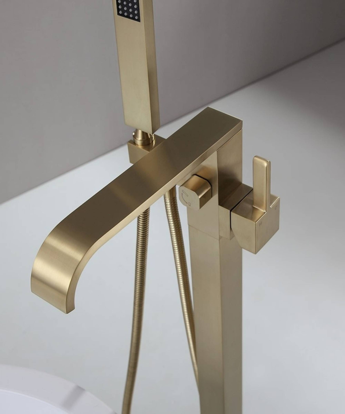 Freestanding Waterfall Bath Mixer - Brushed Gold