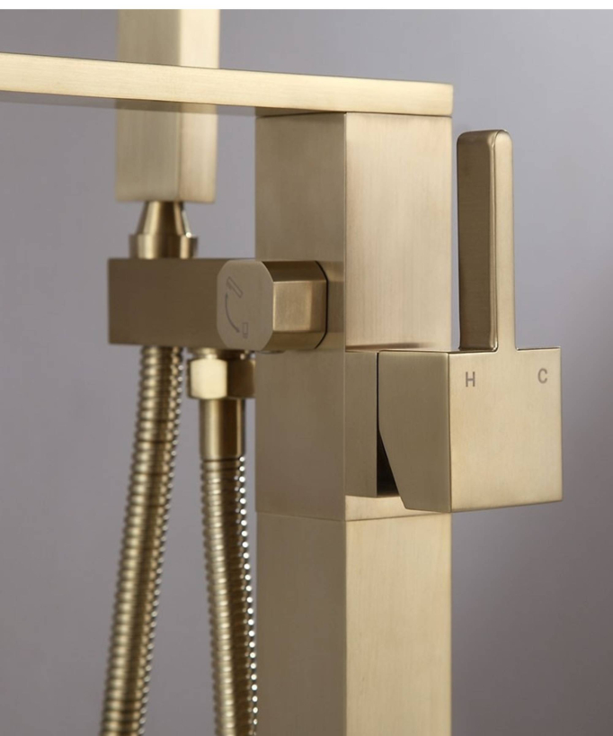 Freestanding Waterfall Bath Mixer - Brushed Gold
