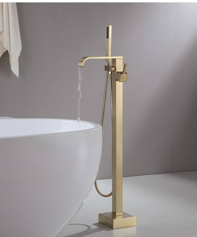 Freestanding Waterfall Bath Mixer - Brushed Gold