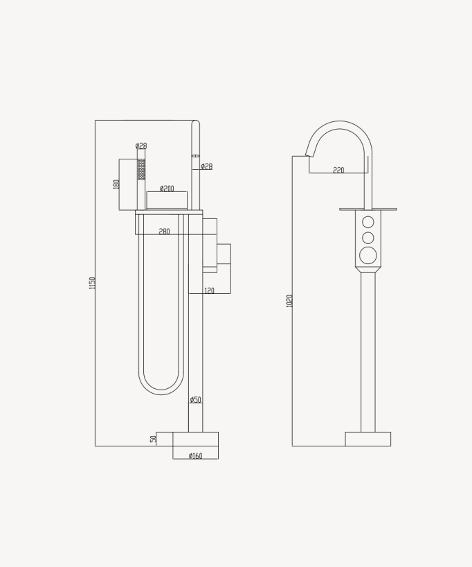 Freestanding Thermostatic Bath Mixer Tap - Chrome