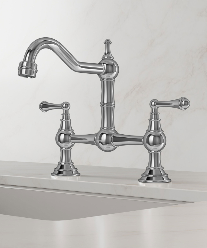 Retro Style Deck-Mounted Sink Mixer - Chrome