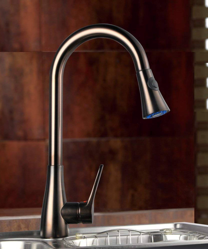 Deck-Mounted Sink Mixer Tap with Pull-Out Spray - Copper - Saona