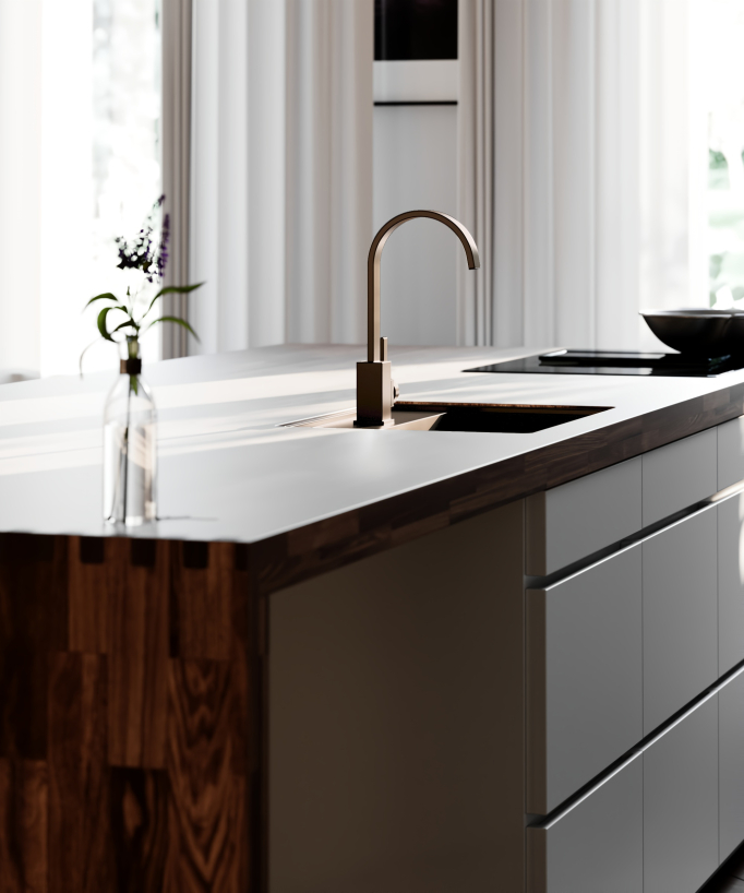 Minimalist High-Arc Kitchen Mixer Tap Brushed Rose Gold - Fiumina