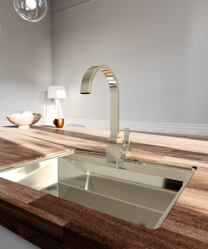 Minimalist High-Arc Kitchen Mixer Tap Champagne - Fiumina
