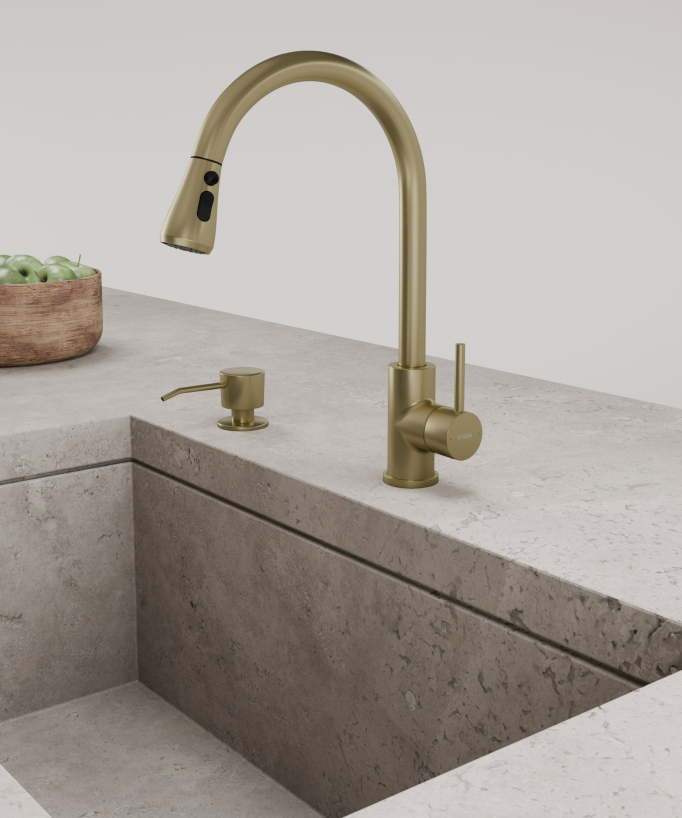 Kitchen Mixer Tap & Pull-Out Spray - Brushed Gold