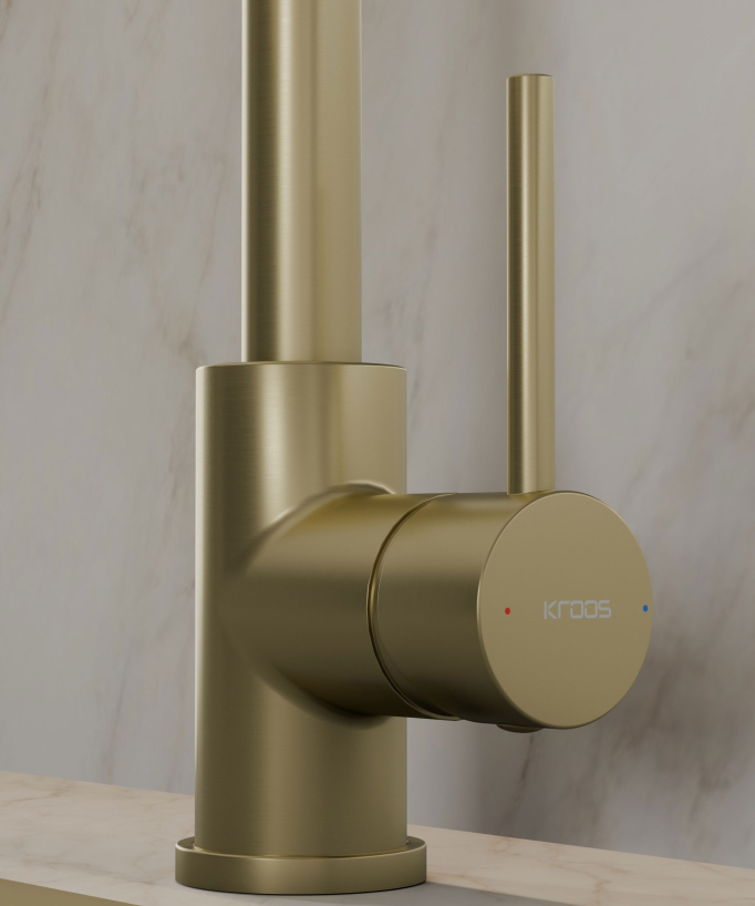 Modern Kitchen Mixer with Spray Head - Brushed Gold - Corbeau