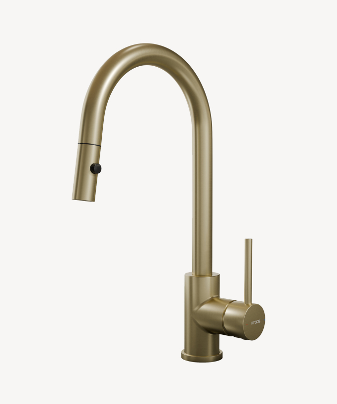 Modern Kitchen Mixer with Spray Head - Brushed Gold - Corbeau