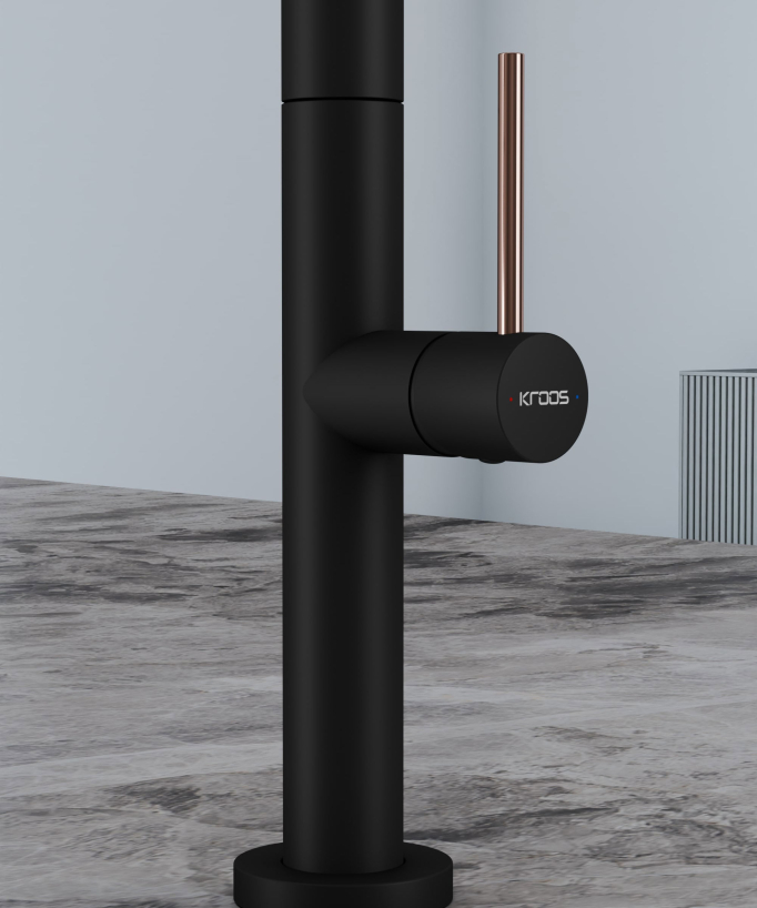 Modern Sink Mixer with Pull-Out Spray - Black and Rose Gold