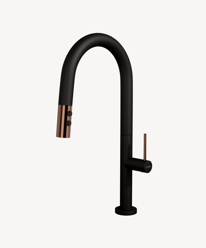 Modern Sink Mixer with Pull-Out Spray - Black and Rose Gold