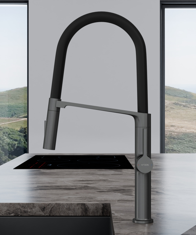 Modern Sink Mixer with Spray Head - Gunmetal