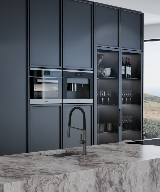 Modern Sink Mixer with Spray Head - Gunmetal