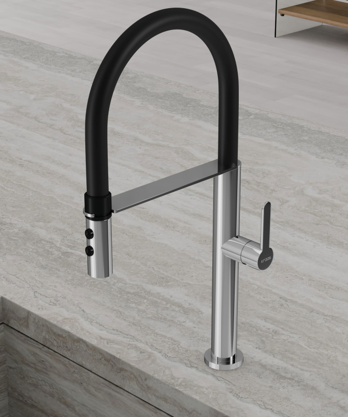 High Sink Mixer with Spray Head - Chrome and Black
