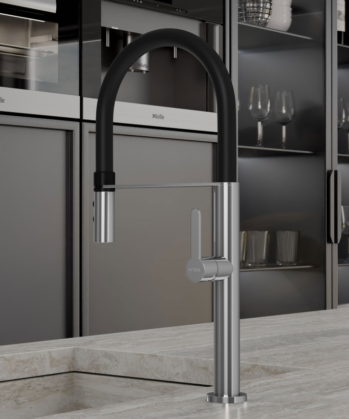 High Sink Mixer with Spray Head - Chrome and Black