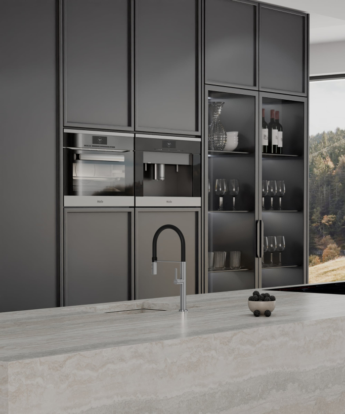 High Sink Mixer with Spray Head - Chrome and Black