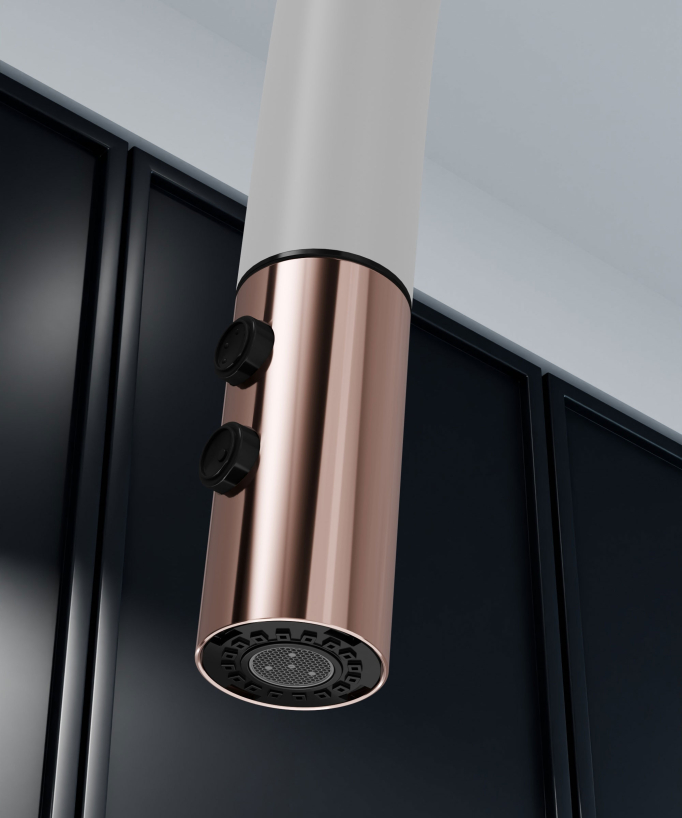 Modern Sink Mixer with Pull-Out Spray - White, Rose Gold