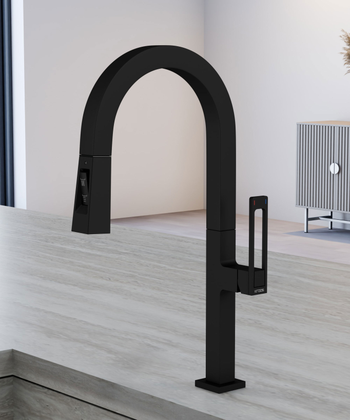 Modern High Sink Mixer with Spray Head - Black