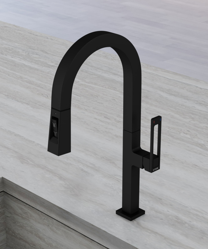 Modern High Sink Mixer with Spray Head - Black