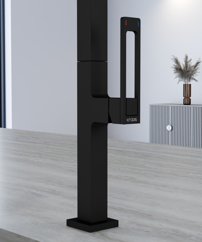 Modern High Sink Mixer with Spray Head - Black