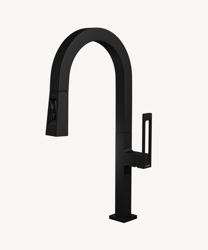 Modern High Sink Mixer with Spray Head - Black