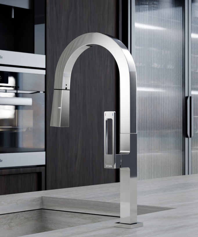 Modern High Sink Mixer with Spray Head - Chrome