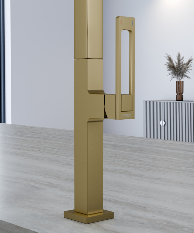 Modern High Sink Mixer with Spray Head - Brushed Gold