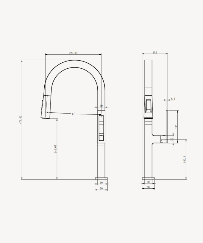 Modern High Sink Mixer with Spray Head - Brushed Gold