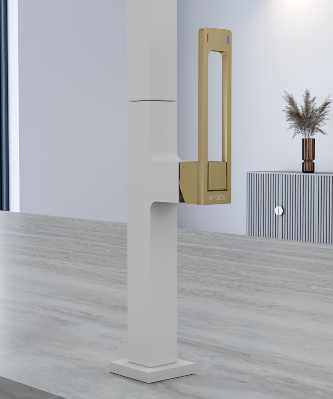 Modern High Sink Mixer with Spray Head - White, Gold